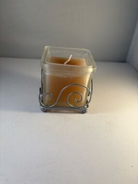 Colonial Candle of Cape Cod Candle & Scrolled Silver Metal Wire Holder  3”